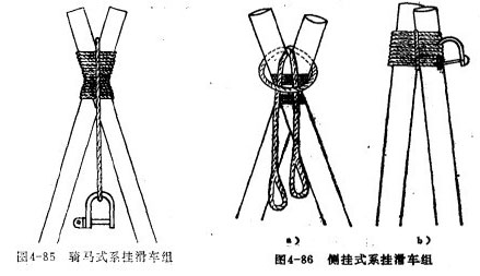 人字桅杆滑车组的系挂